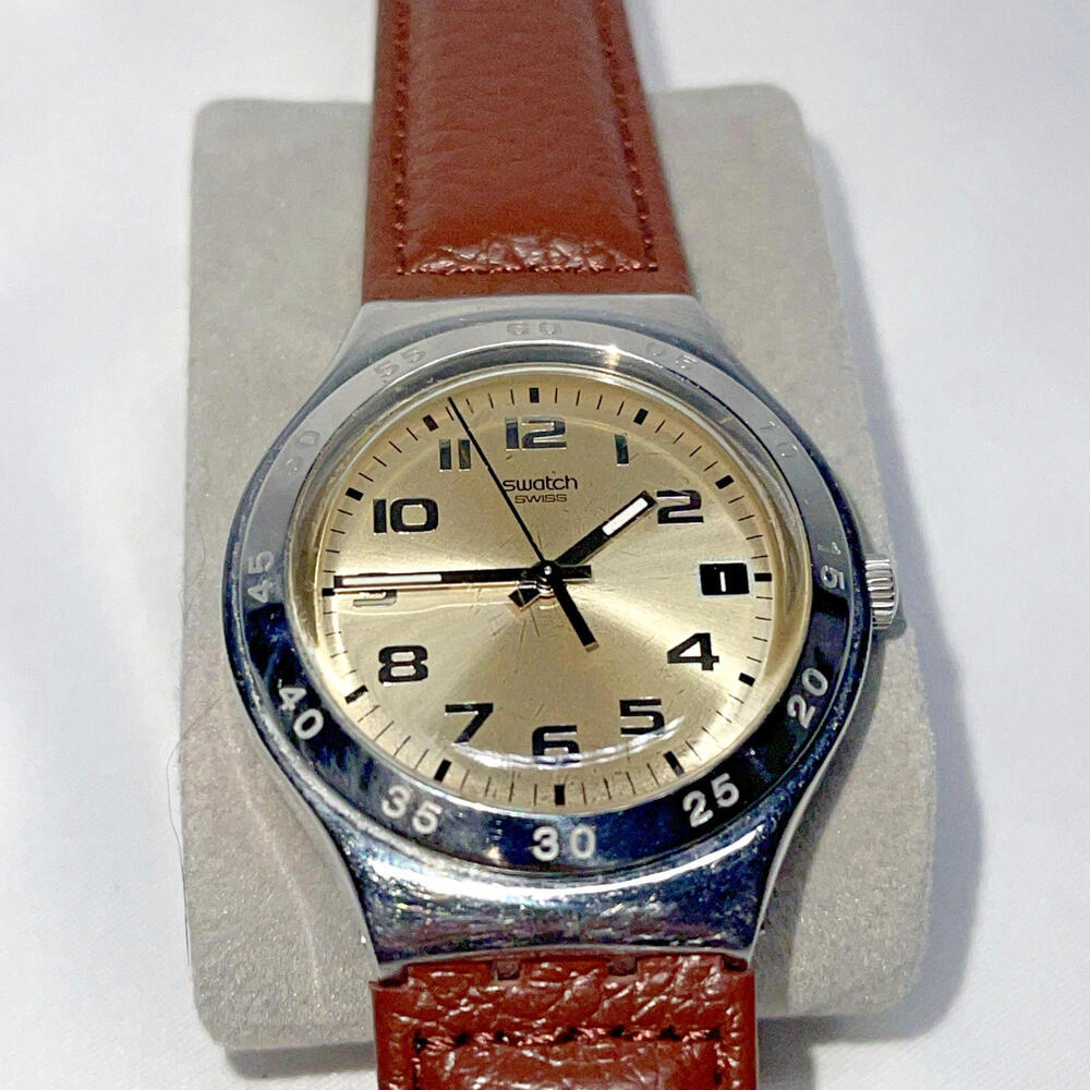 Vintage Swatch Irony V8 Gold Dial Date Watch Stainless Steel NEW Band & Battery